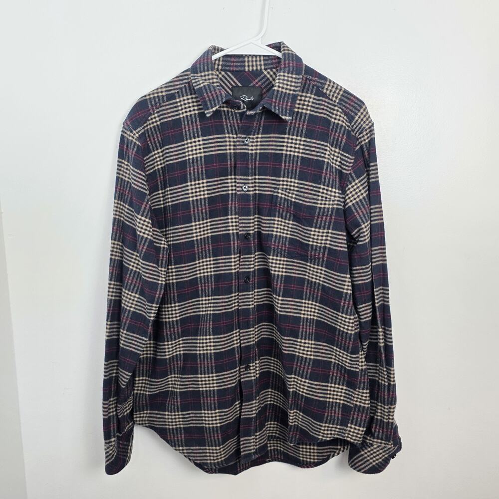 Rails Navy Cream Plaid Flannel Button Up‎ Long Sleeve Handsome Shirt Size Medium